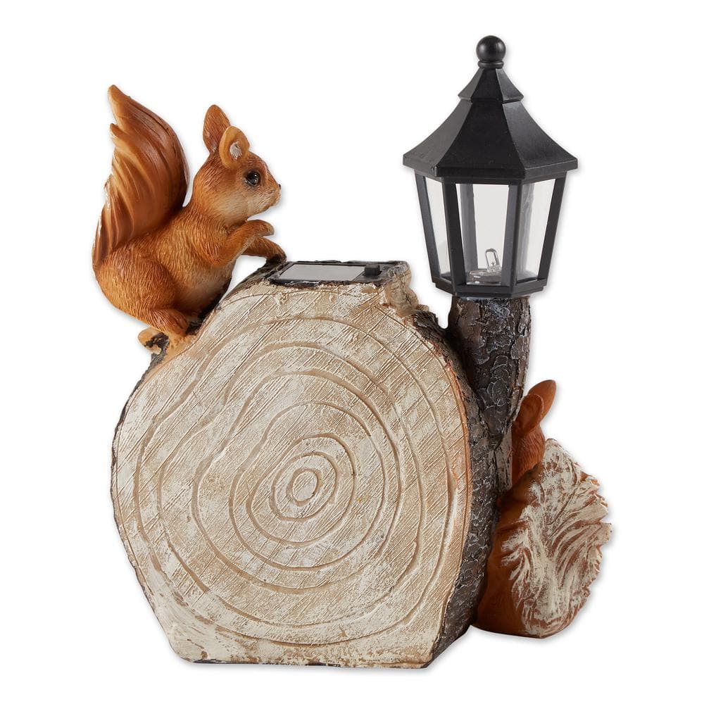 Brown Resin Sliced Log Garden Statue with Solar Lantern