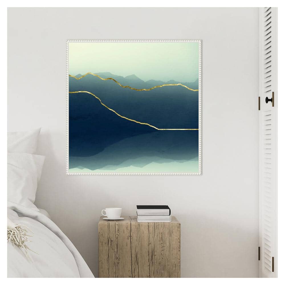 Gold Lined Blue Abstract Mountain Framed Canvas Art