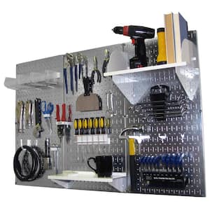 32 in. x 48 in. Metal Pegboard Standard Tool Storage Kit with Galvanized Pegboard and White Peg Accessories