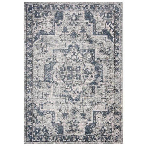SAFAVIEH Oregon Navy/Ivory 9 ft. x 12 ft. Border Area Rug