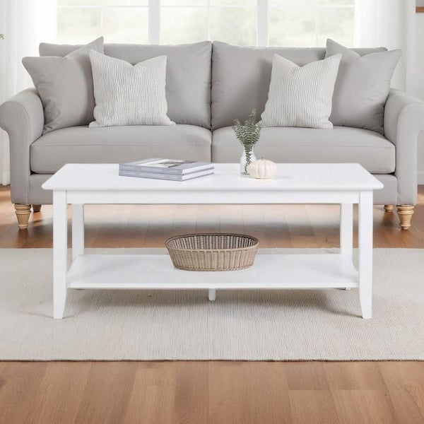 American Heritage 42 in. White Rectangle MDF Coffee Table with Shelf