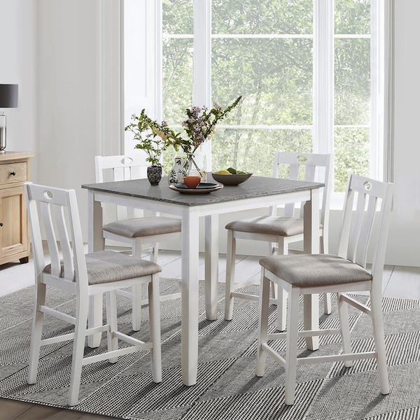 Lazzara Palmer 5 Piece Weathered Gray and White Finish Wood Top Bar Table Set Seats 4 5744WH 36