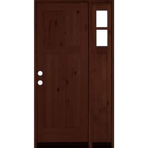 46 in. x 96 in. Alder 3Panel Right-Hand/Inswing Clear Glass Red Mahogany Stain Wood Prehung Front Door w/ Right Sidelite