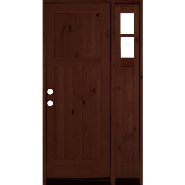 Krosswood Doors 56 in. x 96 in. Alder 3 Panel Right-Hand/Inswing Clear Glass Red Mahogany Stain Wood Prehung Front Door w/Right Sidelite