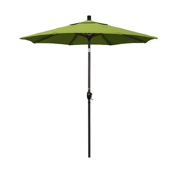 California Umbrella 7.5 ft. Bronze Aluminum Pole Market Aluminum Ribs Push Tilt Crank Lift Patio Umbrella in Macaw Sunbrella