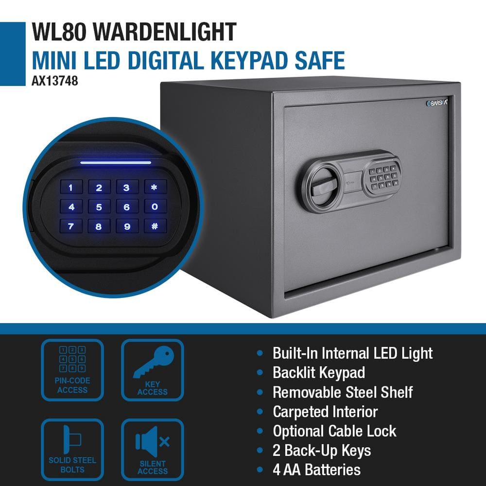 Compact Black Steel Digital Keypad Safe with LED Light