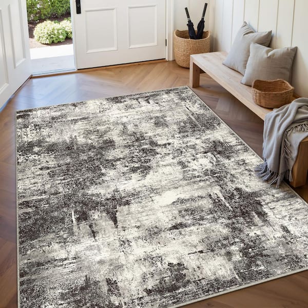 Black Forest Black 5 ft. x 7 ft. Washable Modern Abstract Area Rug