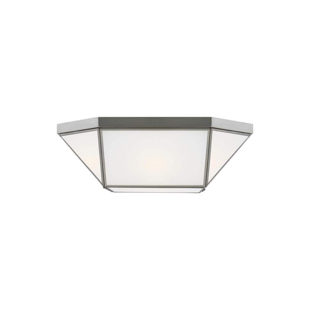 Generation Lighting Morrison 15.5 in. 2-Lght Brushed Nickel Flush Mount with White Glass Panel