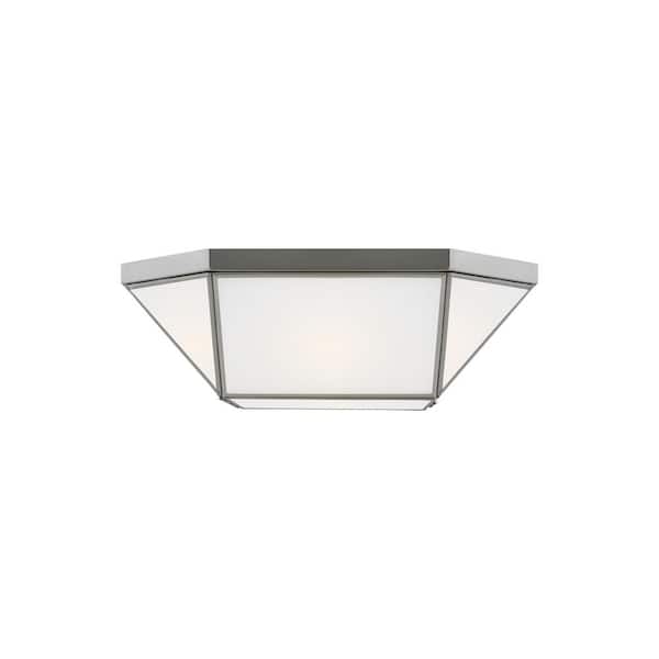 Generation Lighting Morrison 15.5 in. 2-Light Brushed Nickel Flush Mount with White Glass Panels