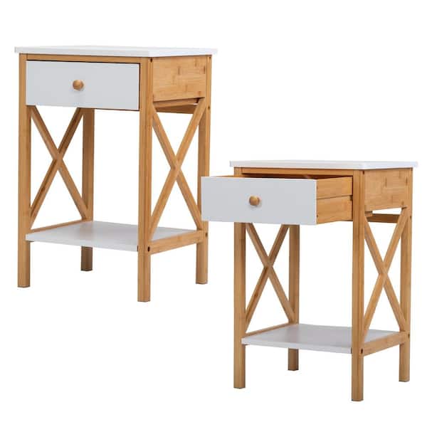 Wateday 1-Drawer White Nightstand with Shelf, Set of 2 (23.82 in. H x 15.75 in. W x 13.78 in. D)