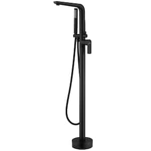 1-Handle Freestanding-Mount Tub Faucet with Handheld Shower in Matte Black