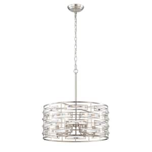 Yolanda 6-Light Satin Nickel Clear Glass Prism Drum Shape Chandelier with No Bulbs Included