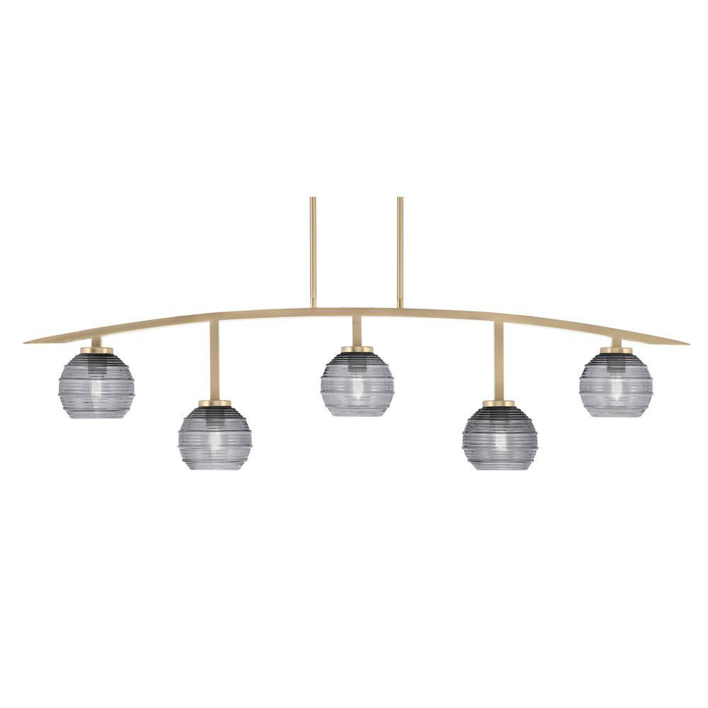 Siena 51.25 in. 5-Light New Age Brass Chandelier with 6 in. Smoke Ribbed Gl
