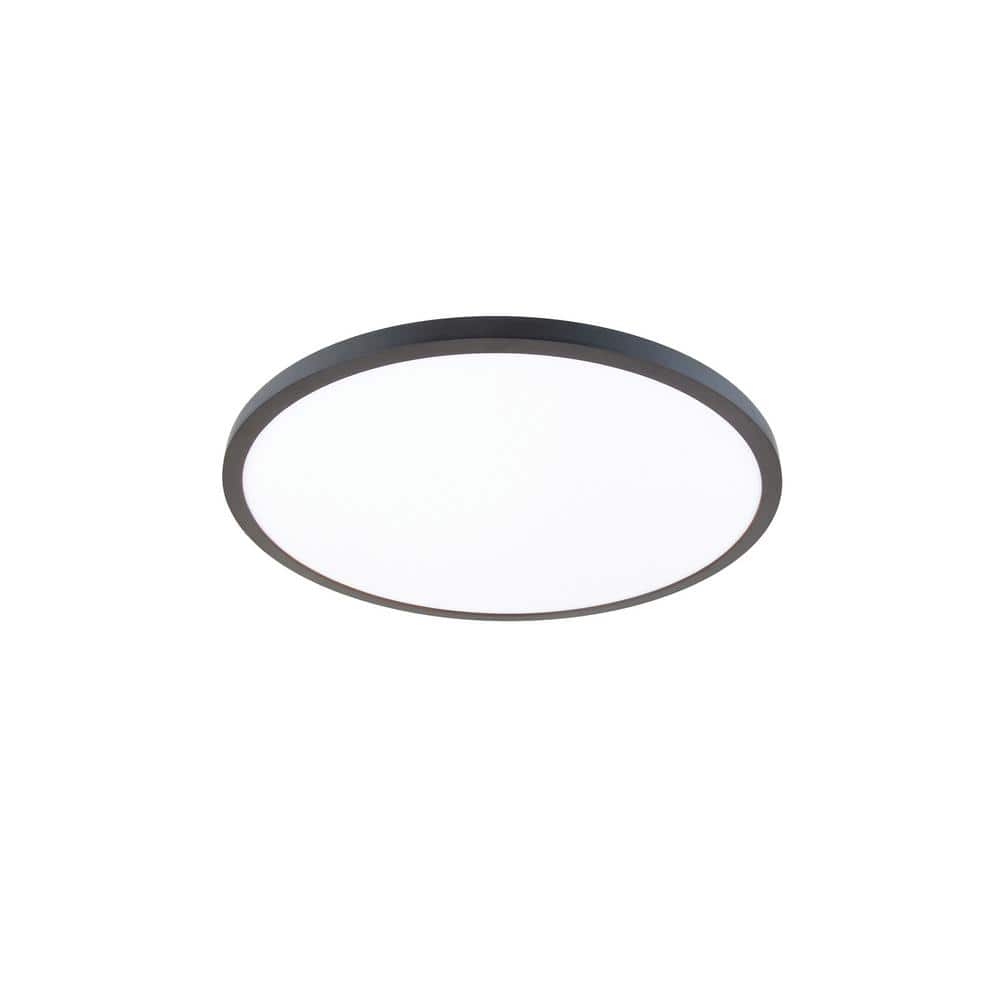 Sleek Edge-Lit Black Aluminum LED Flush Mount Light, 15"