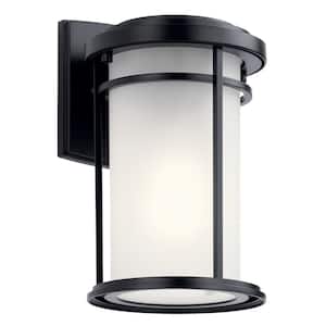 Toman 10.25 in. 1-Light Black Outdoor Hardwired Wall Lantern Sconce with No Bulbs Included (1-Pack)