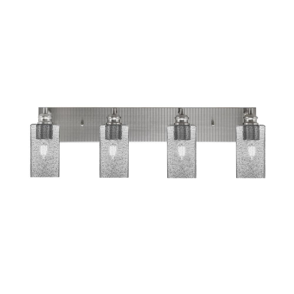 Albany 30.75 in. 4-Light Brushed Nickel Vanity Light with Square Smoke Bubb