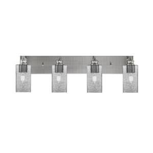Albany 30.75 in. 4-Light Brushed Nickel Vanity Light with Square Smoke Bubble Glass Shades