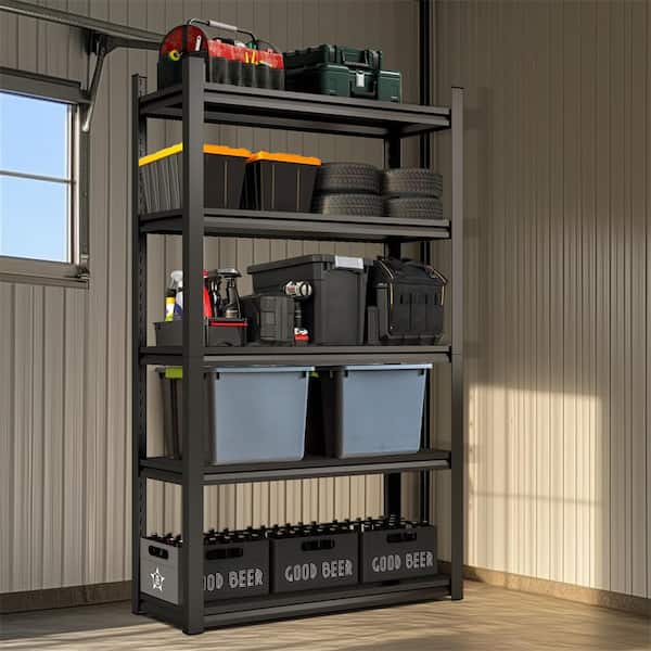 5-Tier Black Storage Metal Shelving, Adjustable Height, 2000 lbs. Heavy Duty Shelving