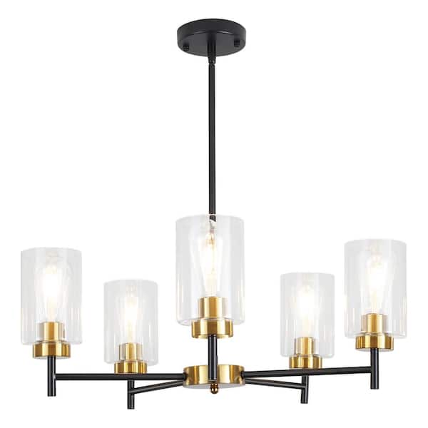 ZJVAIVE 5-Light Black/Golden with Glass Shade Ship Anchor Style Chandelier for Living Room with No Bulbs Included