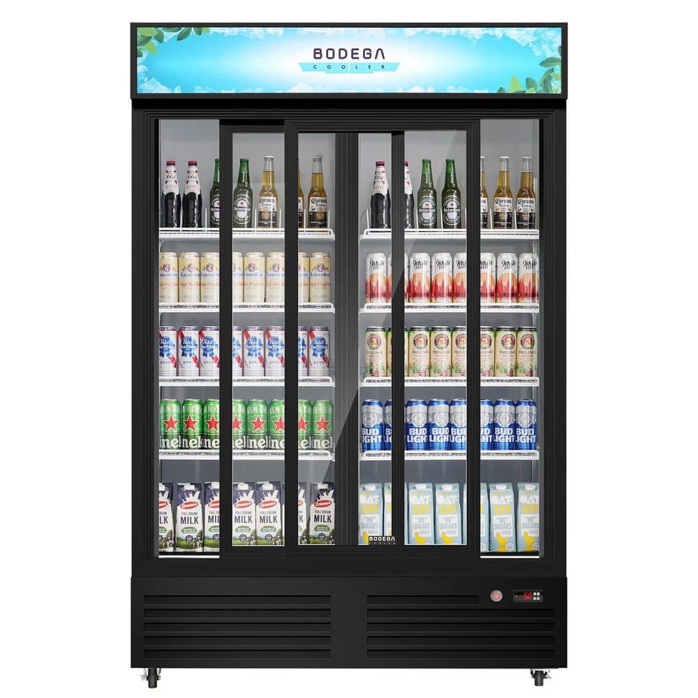 52.4 in 40 cu. ft. Commercial Sliding Door Merchandiser Upright Refrigerator Cooler in Black, LED Lighting