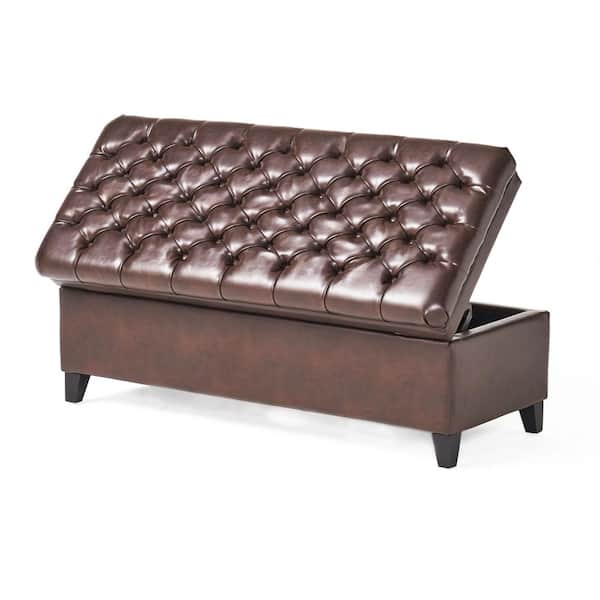 CHRISTOPHER KNIGHT HOME Brown 50 in. Tufted PU Leather Bedroom Bench with Storage, Solid Birch Legs