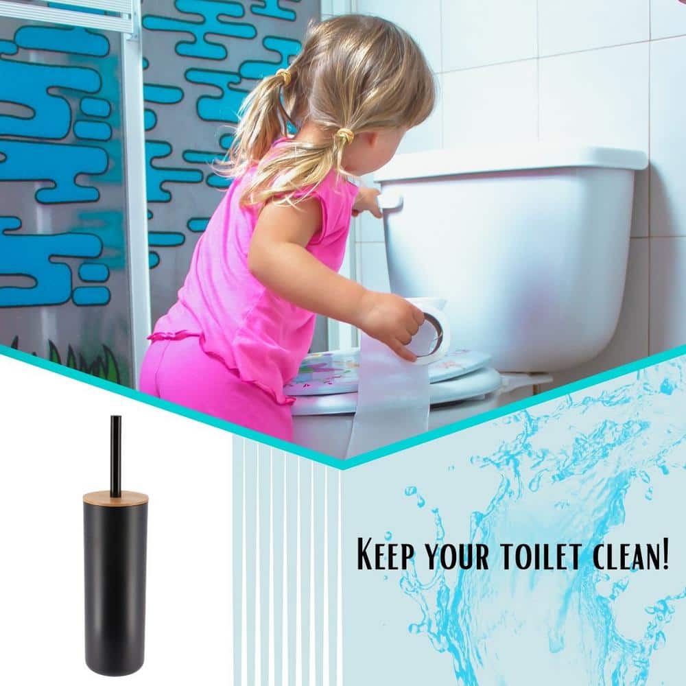 Black and Bamboo Medium Toilet Brush with Holder