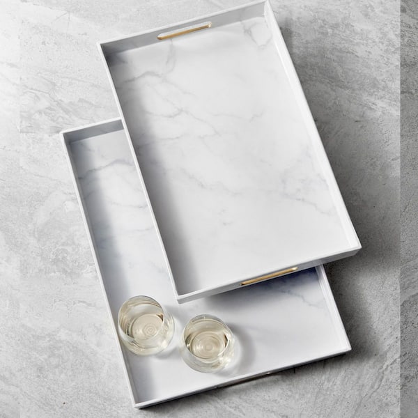 American Atelier Marble Finished Serveware Serving Trays with Gold Rim (Set of 2)