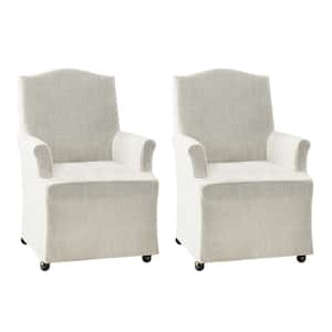 Adelina Ivory Traditional Roll Arm Dining Chair with Hooded Caster Wheels Set of 2