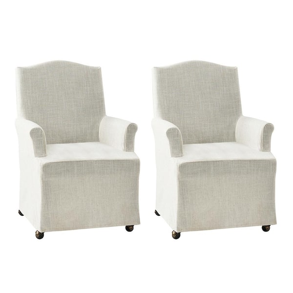 JAYDEN CREATION Adelina Ivory Traditional Roll Arm Dining Chair with Hooded Caster Wheels Set of 2