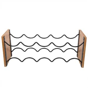 Acacia Wood and Black Wire Wine Rack, Whine Bottle Holder, Free Standing Wine Bottle Rack