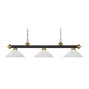 Riviera 3-Light Bronze plus Satin Gold plus Angle White Linen Shade Billiard Light With No Bulbs Included