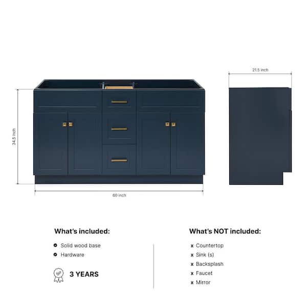 Hamlet 60 in. W x 21.5 in. D x 34.5 in. H Double Freestanding Bath Vanity Cabinet without Top in Midnight Blue
