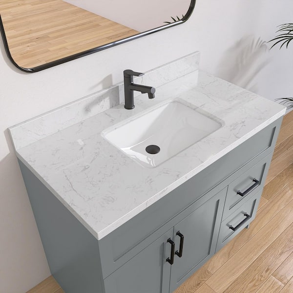 Etyi 42 in. W. x 22 in. D Engineered Stone Vanity Top Rectangular Single Sink Bathroom Vanity Top in Carrara White