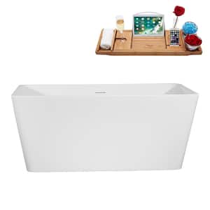 51 in. x 28 in. Acrylic Freestanding Soaking Bathtub in Glossy White with Brushed Nickel Drain, Bamboo Tray