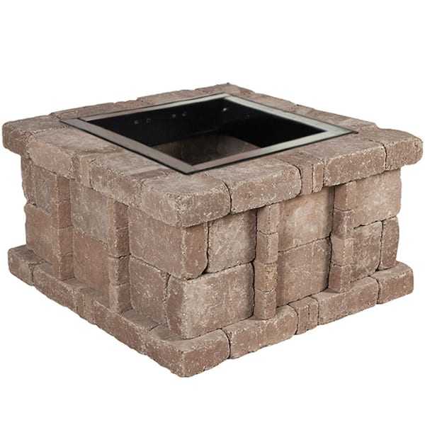 Pavestone RumbleStone 38.5 in. x 21 in. Square Concrete Fire Pit Kit No. 5 in Cafe