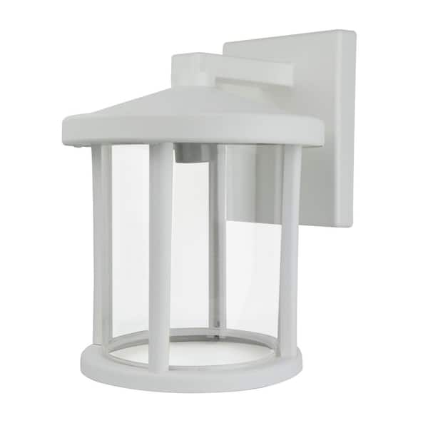 Artisan Round 12.20 White Composite Outdoor Hardwired Lantern Sconce with Clear Diffuser No Bulb Included