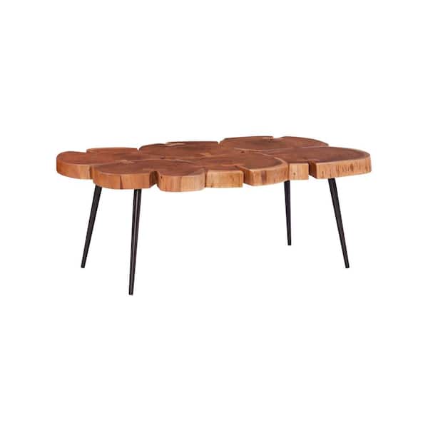 Linon Home Decor Rose 38 in. W Natural Brown Live Edge Large Rectangle Wood Top Coffee Table