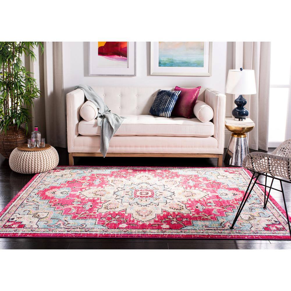 Fuchsia & Blue Hand-Knotted Vintage-Inspired Area Rug - 5'3" x 7'6"