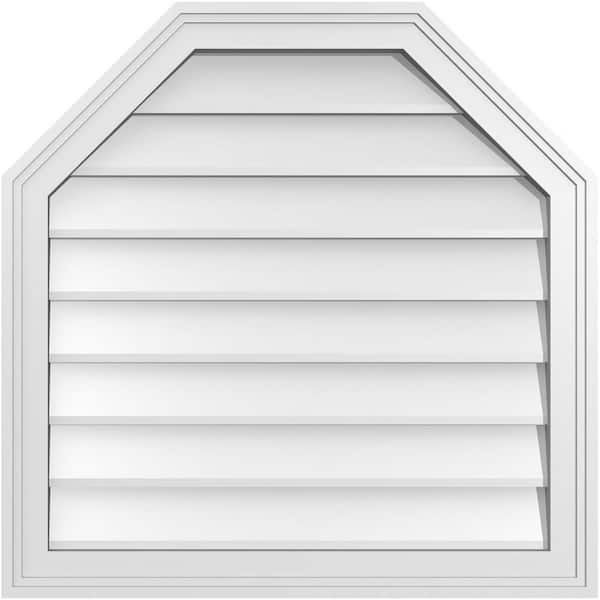 Ekena Millwork 26 in. x 26 in. Octagonal Top Surface Mount PVC Gable Vent: Decorative with Brickmould Frame
