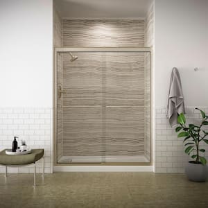 Fluence 59-5/8 in. x 70-5/16 in. Heavy Sliding Shower Door in Anodized Brushed Bronze with Handle