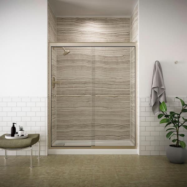 KOHLER Fluence 59-5/8 in. x 70-5/16 in. Heavy Sliding Shower Door in Anodized Brushed Bronze with Handle
