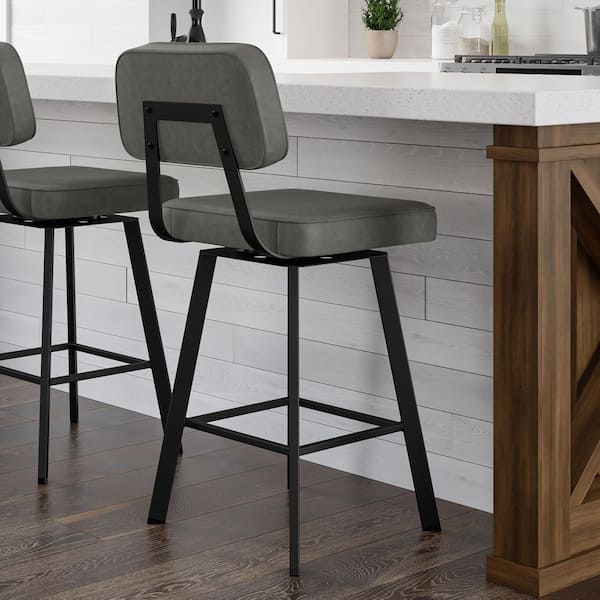 Amisco Clarkson 26 in. Black Metal Grey Polyurethane Counter Stool