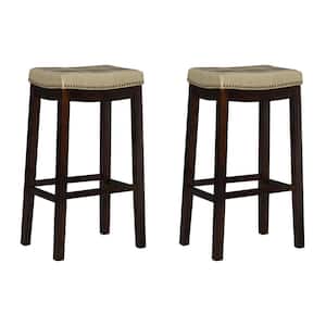 Concord 32 in. Brown Backless Wood Bar Stool with Beige Faux Leather Seat Set of 2