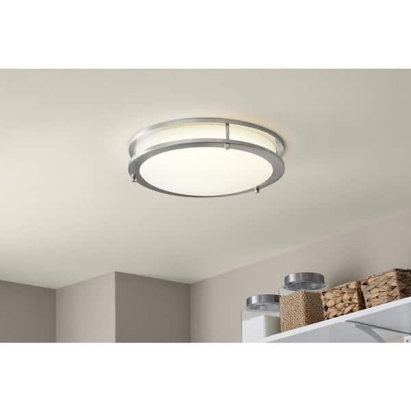 Flaxmere 14 in. Modern Brushed Nickel Selectable CCT Integrated LED Flush Mount for Kitchens