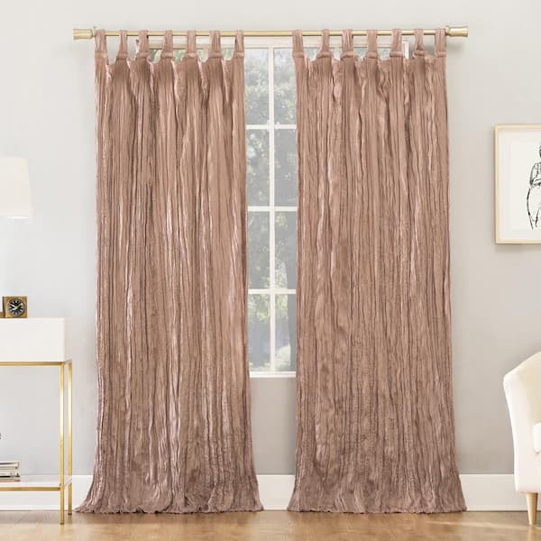 Odelia Distressed Velvet Blush Polyester 50 in. W x 84 in. L Tab Top Light Filtering Curtain (Single Panel)