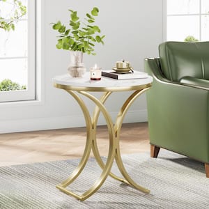 Kerlin 19.69 in. Faux Marble Veneer Gold C-Top Wood End Table Round Coffee Table with Gold Metal Frame