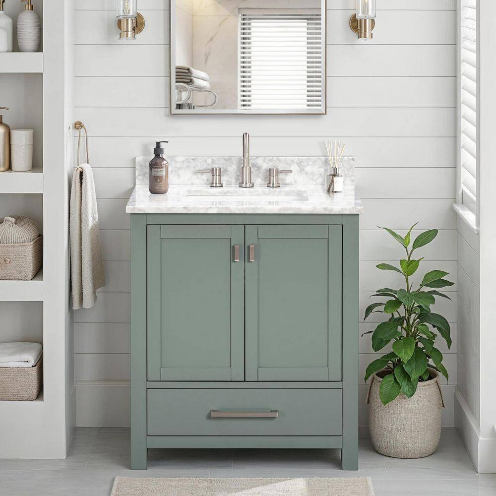 Modero 31 in. Single Sink Smoke Green Bath Vanity with Carrara White Marble Top price history on PriceWatchPro