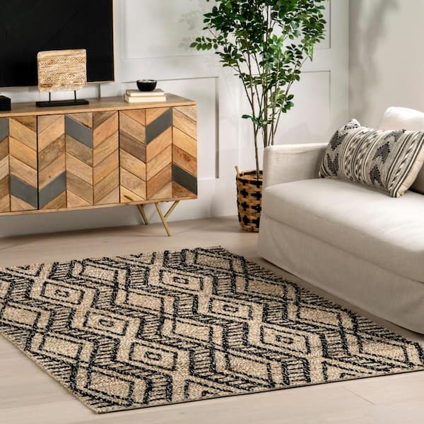 Betony Modern Trellis Jute Blend Light Beige 5 ft. x 8 ft. Area Rug