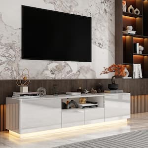 70.8 in. W x 14.5 in. D x 17.3 in. H, White Luxury Wooden Entertainment up to 75 in. with 4-Drawers and 1 Shelf