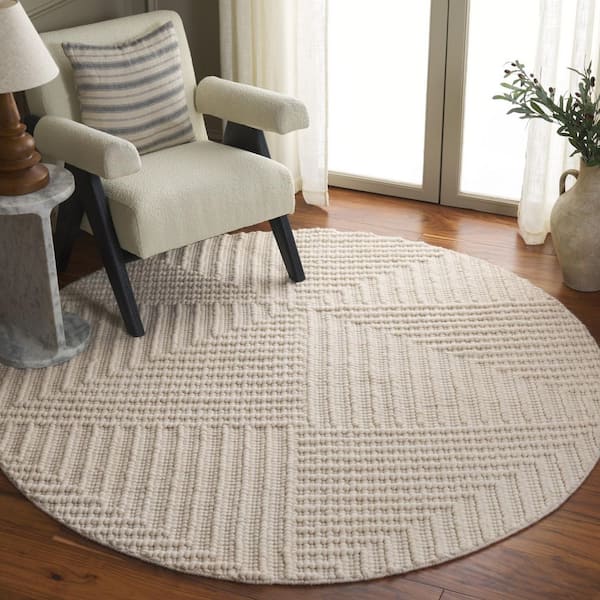 Natura 6 ft. x 6 ft. Ivory High-Low Diamond Solid Round Area Rug